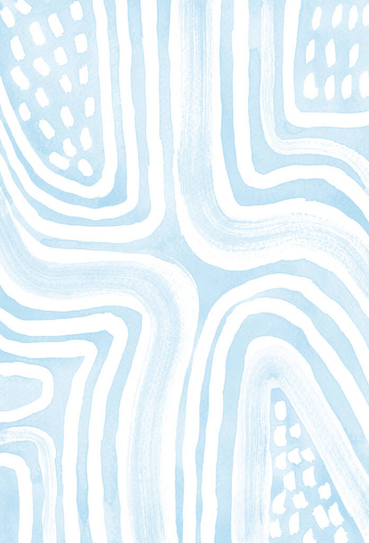 Light blue abstract striped watercolor background inspired by tribal body paint. Raster. - Fotografie, Obrázek
