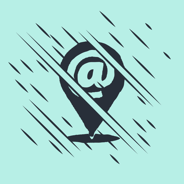 Μαύρο εικονίδιο τοποθεσίας και ταχυδρομείου και e-mail απομονωμένο σε πράσινο φόντο. e-mail συμβόλων φακέλων. Email σημάδι μήνυμα. Στυλ Γκλιτς. Εικονογράφηση διανύσματος - Διάνυσμα, εικόνα