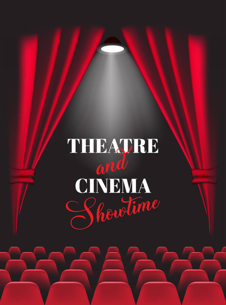赤い劇場のカーテンで背景。ベクターイラスト - ベクター画像