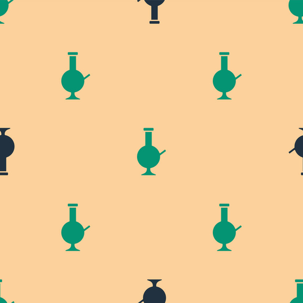 Green and black Glass bong for smoking marijuana or cannabis icon isolated seamless pattern on beige background. Vector Illustration - ベクター画像