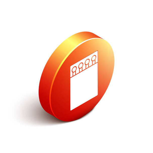 Isometrica Open matchbox e corrisponde icona isolata su sfondo bianco. Pulsante cerchio arancione. Illustrazione vettoriale
 - Vettoriali, immagini