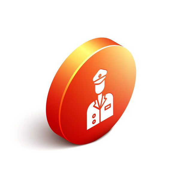 Isometric Pilot icon isolated on white background. Orange circle button. Vector Illustration - Vector, Image