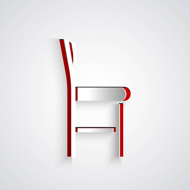Paper cut Chair icon isolated on grey background. Paper art style. Vector Illustration - Vector, Image