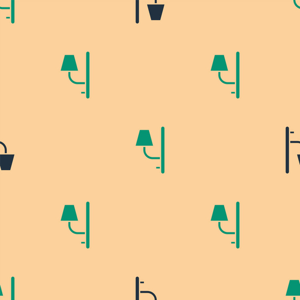 Icono de aplique de pared verde y negro aislado patrón sin costura sobre fondo beige. Luz de lámpara de pared. Ilustración vectorial
 - Vector, Imagen