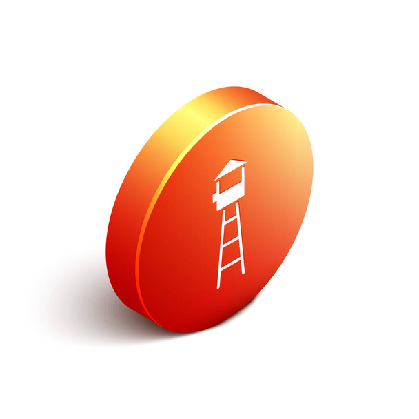 Isometric Watch tower icon isolated on white background. Prison tower, checkpoint, protection territory, state border, military base. Orange circle button. Vector Illustration - Vector, Image