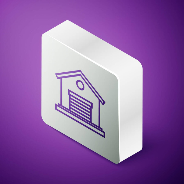 Isometric line Warehouse icon isolated on purple background. Silver square button. Vector Illustration - Vector, Image