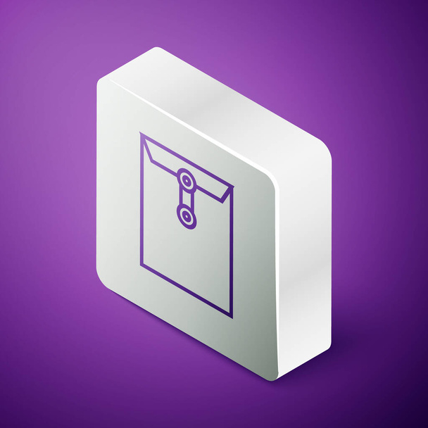 Isometrinen viiva Kirjekuori kuvake eristetty violetti tausta. Sähköpostiviestin kirjaimen symboli. Hopeinen neliö nappi. Vektorikuvaus - Vektori, kuva