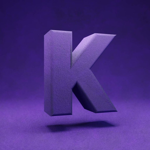 Letra de terciopelo violeta K mayúscula. Indigo color font character.. 3D rendering
. - Foto, Imagen