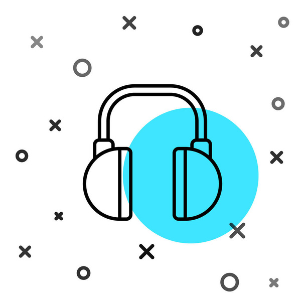 Linha preta Headphones ícone isolado no fundo branco. Fones de ouvido. Conceito para ouvir música, serviço, comunicação e operador. Formas dinâmicas aleatórias. Ilustração vetorial
 - Vetor, Imagem