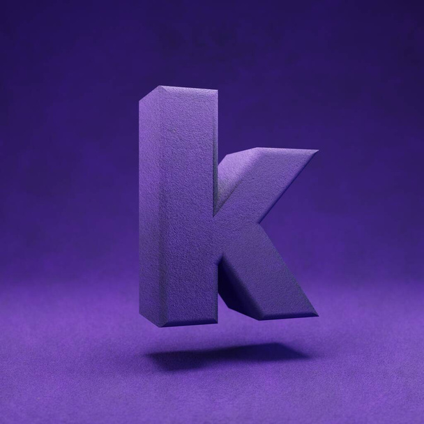Mor kadife K harfi küçük harf. İndigo renk yazı tipi karakteri... 3D oluşturma. - Fotoğraf, Görsel