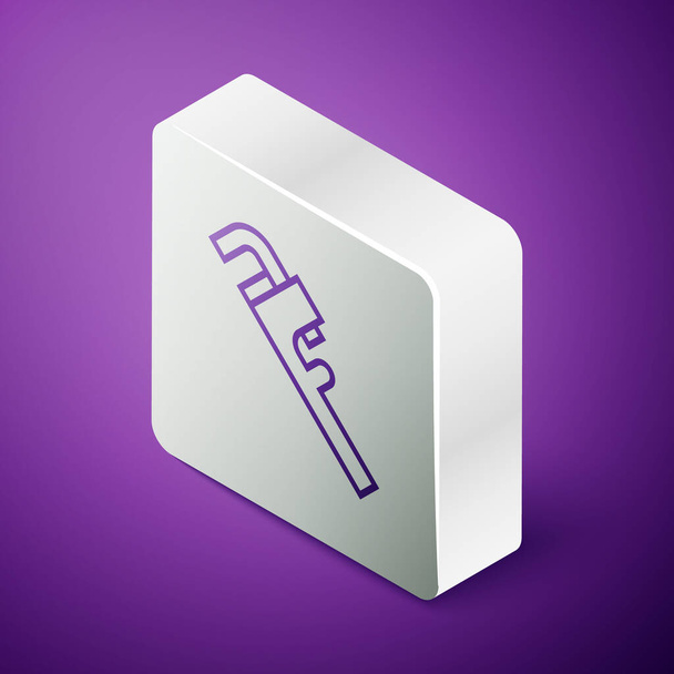 Izometrická čára Pipe nastavitelný klíč ikona izolované na fialovém pozadí. Stříbrný knoflík. Vektorová ilustrace - Vektor, obrázek