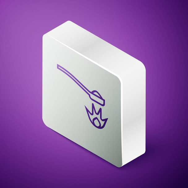 Isometric line Heroin in a spoon icon isolated on purple background. Concept of drug addiction and dependence from the narcotic. Junkie lifestyle. Silver square button. Vector Illustration - Vector, Image