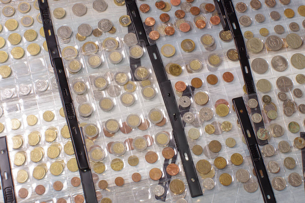 Mnoho zastaralých historických mincí v numismatickém albu - Fotografie, Obrázek