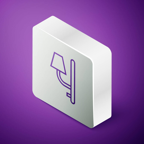 Isometric line Wall sconce icon isolated on purple background. Wall lamp light. Silver square button. Vector Illustration - Vector, Image