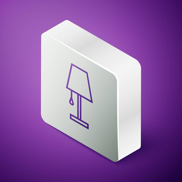 Isometrinen linja pöytä lamppu kuvake eristetty violetti tausta. Hopeinen neliö nappi. Vektorikuvaus
 - Vektori, kuva