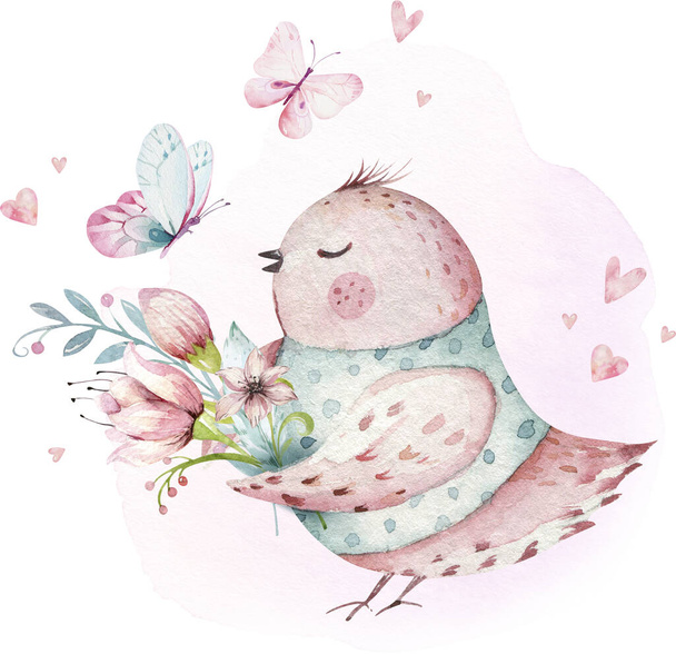 Cute Fairy character watercolor illustration on white background. Magic fantasy cartoon pink design - Φωτογραφία, εικόνα