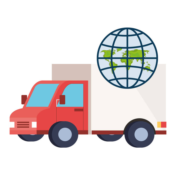 Elszigetelt szállító teherautó és a globális gömb vektor kialakítása - Vektor, kép