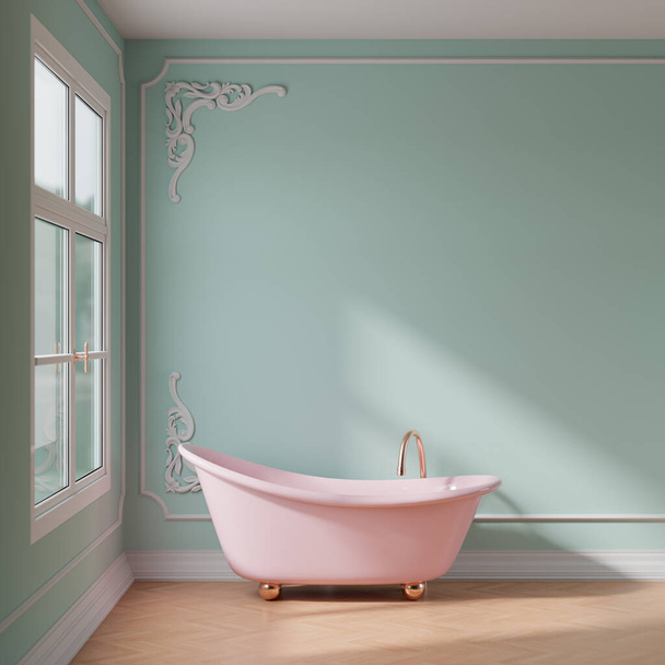 ピンクのバスタブレンダリング付きのバスルーム - 写真・画像