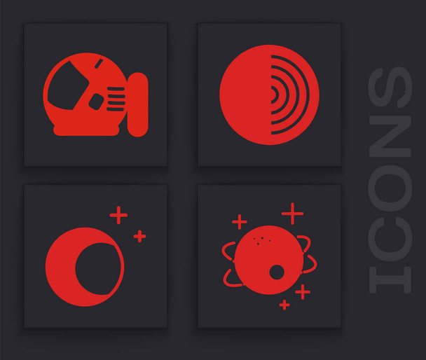 Set Planet, Astronaut helma, Struktura Země a Měsíc a hvězdy ikona. Vektor - Vektor, obrázek