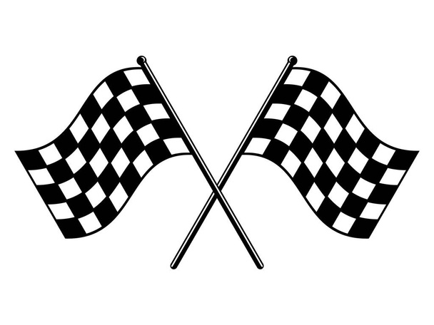 Checkered flags. Black and white race flag. Finish or start rippled crossed flag icon. Motorsport or auto racing symbol on white background. Final lap race. Vector illustration, flat style, clip art. - Vector, Image