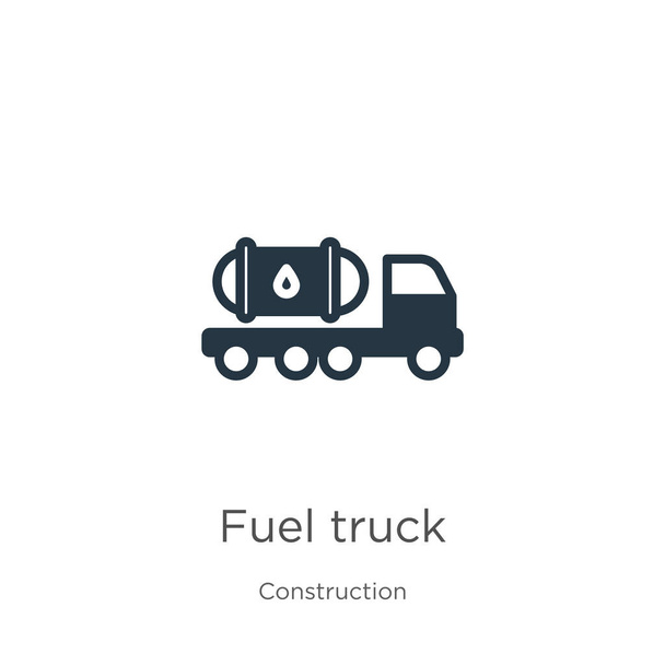 Brandstoftruck icoon vector. Trendy platte brandstof truck pictogram uit de bouw collectie geïsoleerd op witte achtergrond. Vector illustratie kan worden gebruikt voor web en mobiele grafische vormgeving, logo, eps10 - Vector, afbeelding