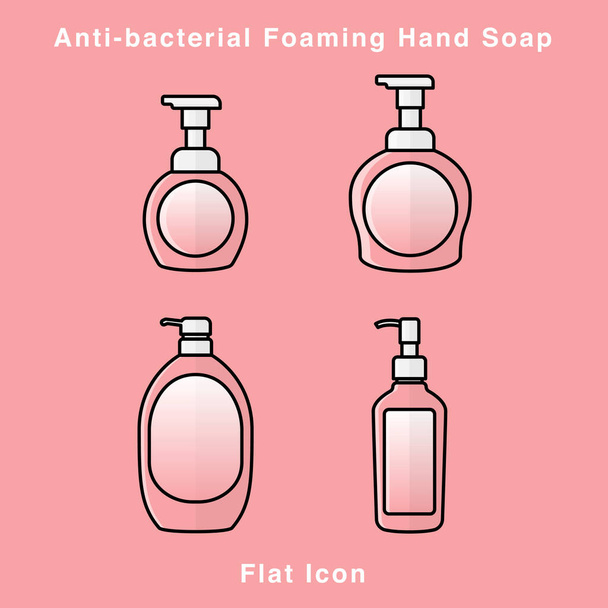Anti bakteriyel köpüklü el sabunu. El dezenfektanı. Alkol bazlı el masajı. Ovma alkolü. sabun makinesi. Coronavirus (Covid-19) ikon tasarımı gibi mikroplardan korunma - Vektör, Görsel