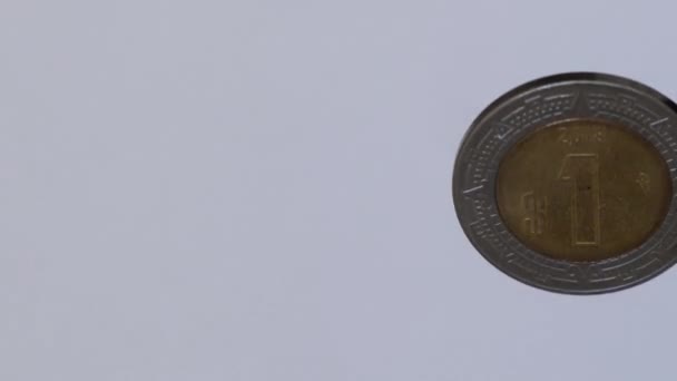 1 peso mexicano girando sobre fondo blanco - Metraje, vídeo