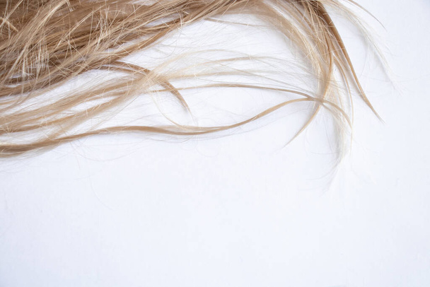 blond lang haar op een geïsoleerde achtergrond close-up - Foto, afbeelding