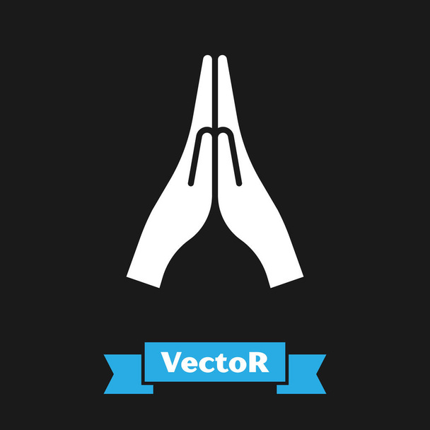 Bílé ruce v modlící se pozici ikona izolované na černém pozadí. Modlitba k Bohu s vírou a nadějí. Vektorová ilustrace - Vektor, obrázek
