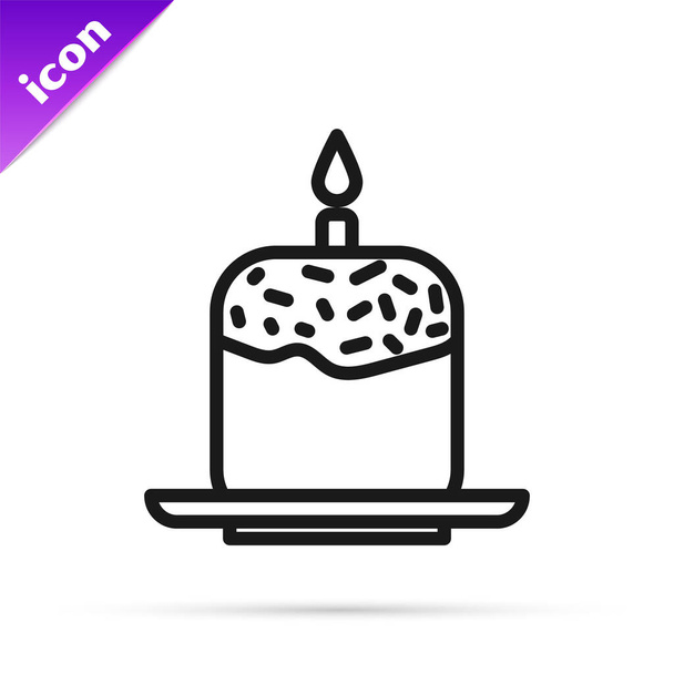 Чорна лінія Великодній торт і значок свічки ізольовані на білому тлі. З Великоднем. Векторна ілюстрація
 - Вектор, зображення