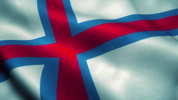De vlag van de Faeröer wappert in de wind. Nationale vlag van de Faeröer. Teken van de Faeröer Eilanden. 3d illustratie. - Foto, afbeelding