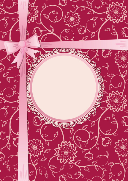 Gift card with lace frame and ribbon - Вектор, зображення