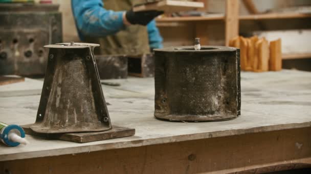 Concrete industry - different forms for the concrete casting on the table - Video, Çekim