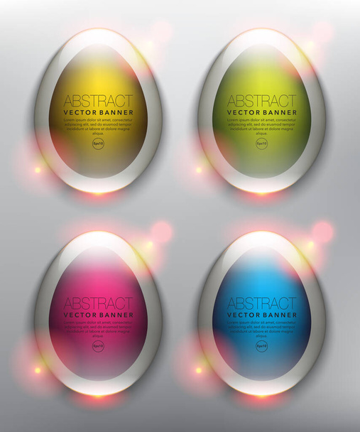 Abstract vector banner set of 4. Easter decoration. Round glass banners in form of an egg.  Isolated on the light background. Each item contains space for own text. Vector illustration. Eps 10. - Vector, imagen
