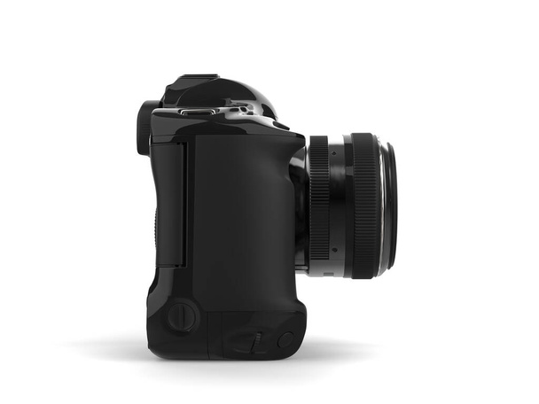 Современная профессиональная черная фотокамера - вид сбоку сцепления
 - Фото, изображение