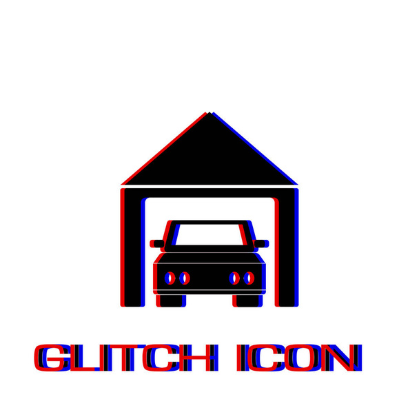 Ikona garażu samochodu płaska. Prosty piktogram-efekt glitch. Symbol ilustracji wektorowej - Wektor, obraz