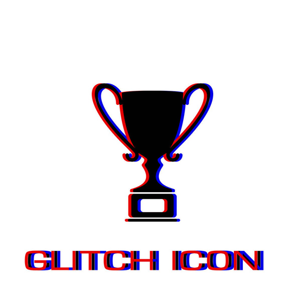 Kupa şampiyonluk kupası simgesi düz. Basit piktogram - Glitch etkisi. Vektör illüstrasyon sembolü - Vektör, Görsel