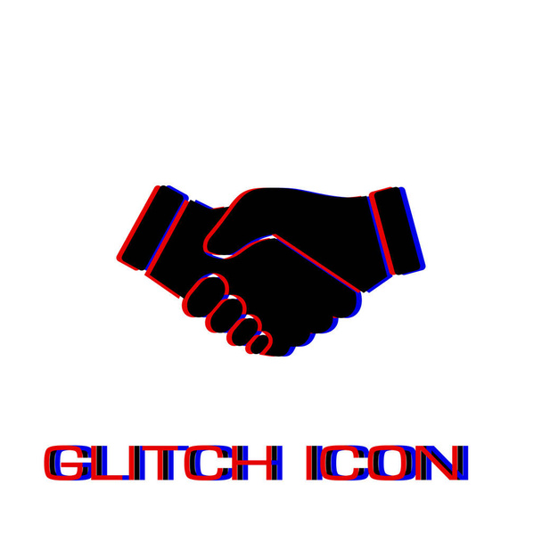 Firemní handshaking, ikona smlouvy o smlouvě. Jednoduchý piktogram-efekt Glitch. Symbol vektorového obrázku - Vektor, obrázek