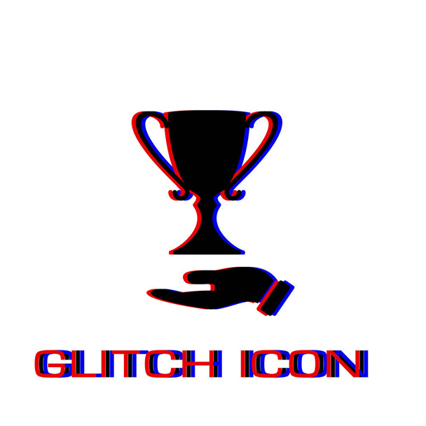 Ikona trofeje plochá. Jednoduchý piktogram-efekt Glitch. Symbol vektorového obrázku - Vektor, obrázek