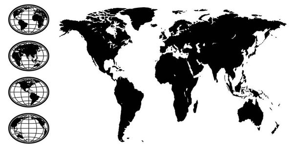 Ілюстрація абстрактної чорної силуетної кулі множини і мапи світу. Елементи цього боввана, надані Насою.. - Вектор, зображення