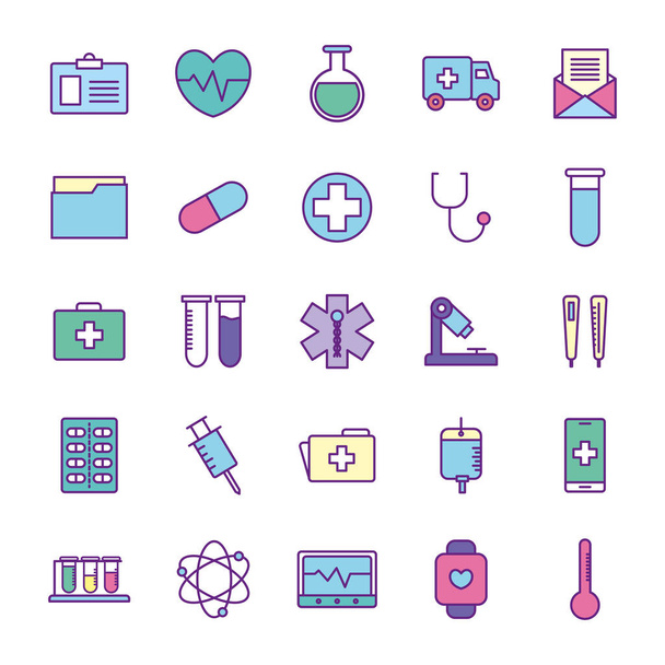 linha médica e design de vetor conjunto de ícones de estilo de preenchimento
 - Vetor, Imagem