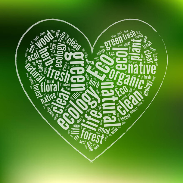 Fundo ECO verde com Heart Tag Cloud - Ilustração vetorial
 - Vetor, Imagem
