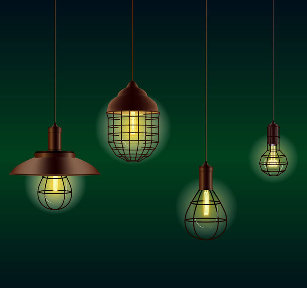 Old Pendant  Lanterns - Vector Illustration - Vector, Image