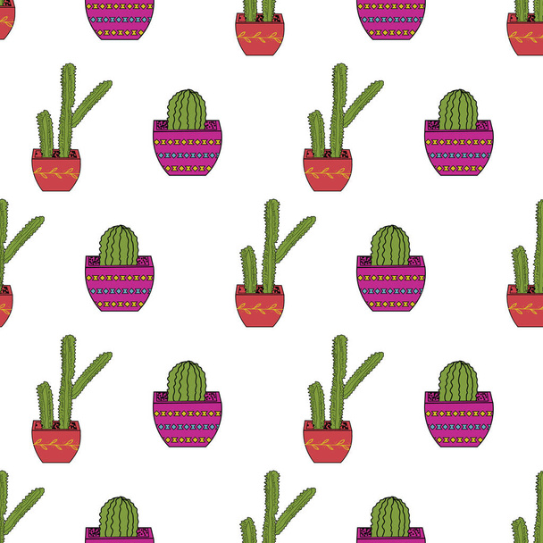 Cute hand drawn cacti seamless vector pattern background  - Vektor, obrázek