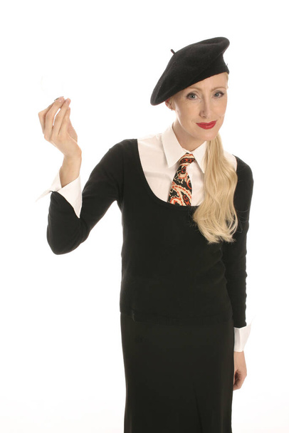 Young blonde woman with beret - Valokuva, kuva