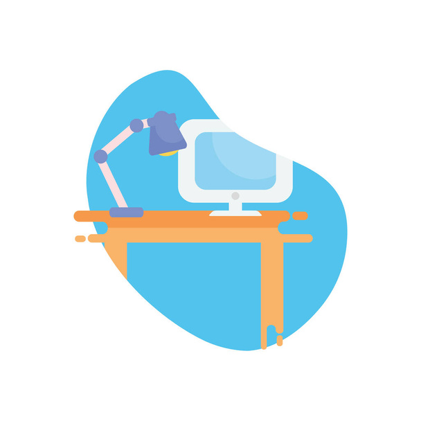 computer and lamp over table flat block style icon vector design - Διάνυσμα, εικόνα