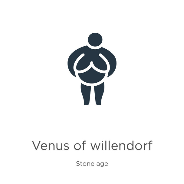 Venus of willendorf icon vector. Tendente venus plano de icono de volunendorf de la colección de la edad de piedra aislado en el fondo blanco. La ilustración de vectores se puede utilizar para el diseño gráfico web y móvil, logotipo., - Vector, Imagen
