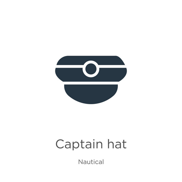 Капитанская шляпа. Трендированная плоская капитанская шляпа из морской коллекции, выделенная на белом фоне. Векторная иллюстрация может использоваться для веб и мобильного графического дизайна, логотипа, eps10 - Вектор,изображение