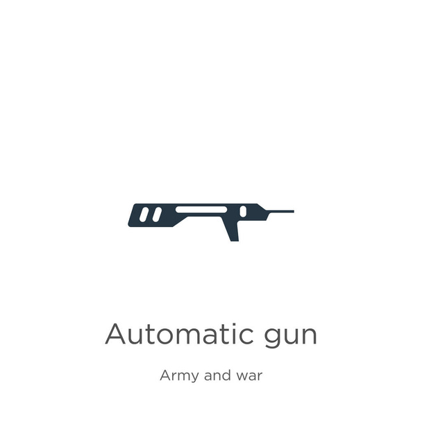 Otomatik silah ikon vektörü. Ordu ve savaş koleksiyonunun son moda düz otomatik silah ikonu beyaz arka planda izole edildi. Vektör illüstrasyonu web ve mobil grafik tasarımı, logo, eps10 için kullanılabilir - Vektör, Görsel