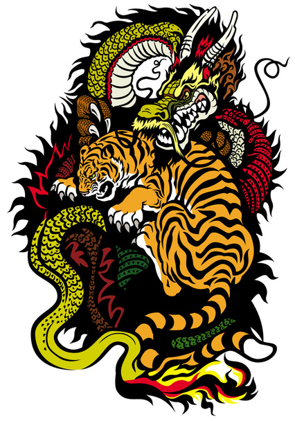 τατουάζ δράκος και τίγρης - Διάνυσμα, εικόνα